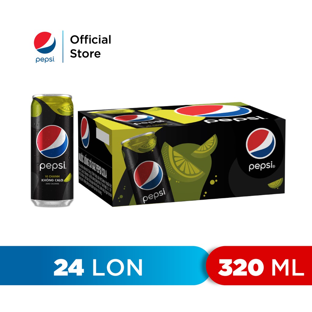 [ĐƠN 300K TẶNG LY][HCM | ĐN | HN]Thùng 24 Lon Nước Uống Có Gaz Pepsi Vị Chanh Không Calo (320ml/lon)