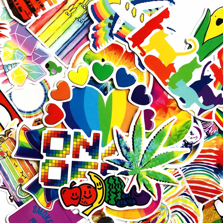 ❉ Ins - Rainbow Series 01 Giấy và decal dán tường ❉ 60Pcs/Set DIY Mixed Luggage Laptop Skateboard Decals Doodle Stickers