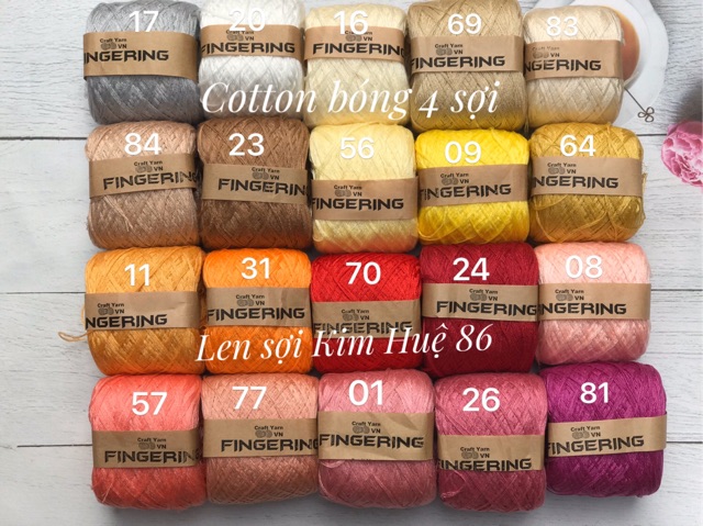 Cotton bóng 4 sợi chập ( từ màu 02~ màu 50)(Sợi Fingering)