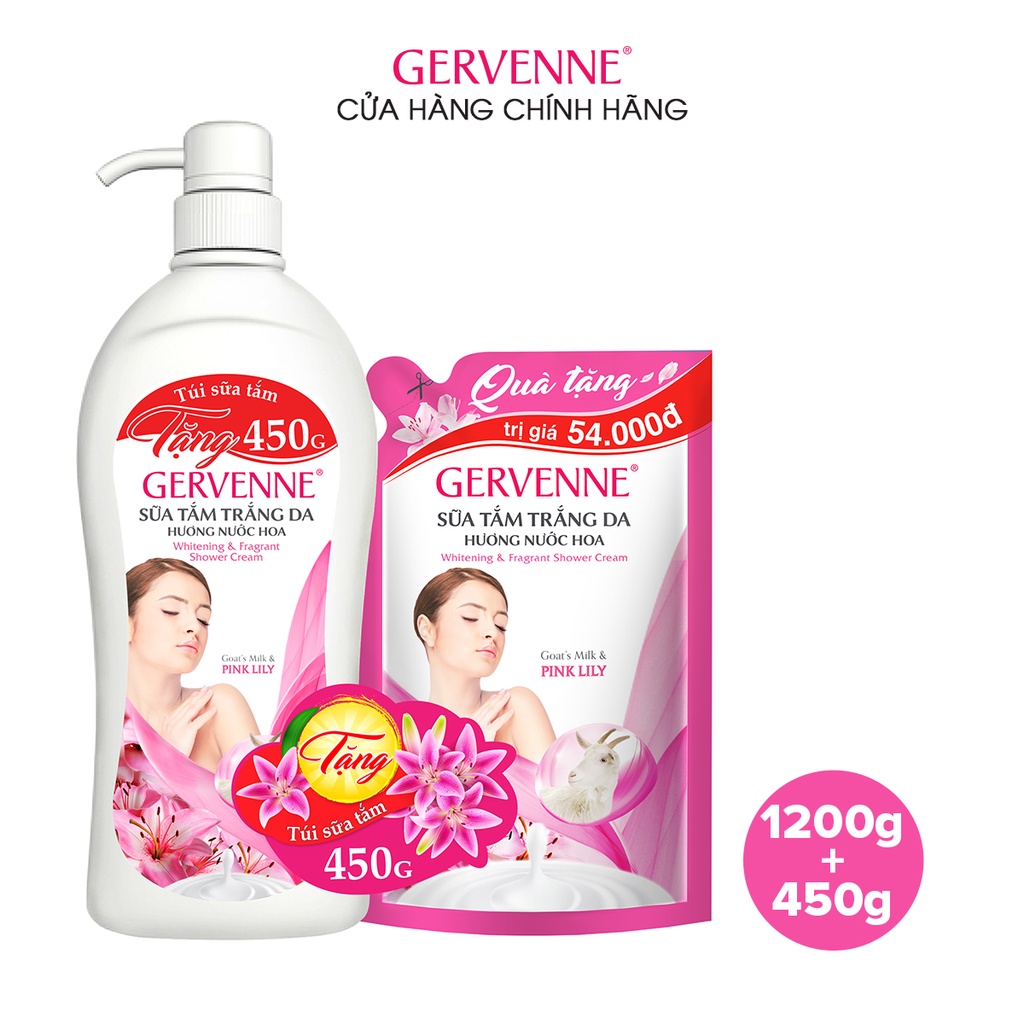 Gervenne Sữa tắm trắng da Pink Lily 1.2L - TẶNG túi sữa tắm 450gr