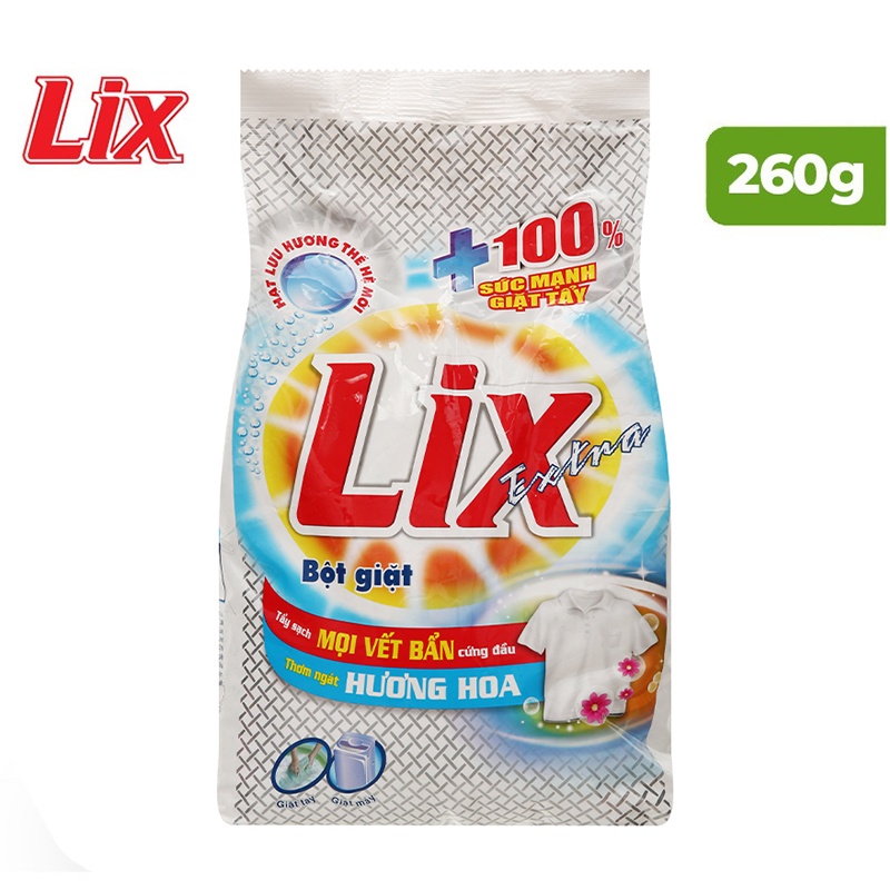 Bột giặt LIX Extra Hương Hoa 260G - Tẩy Sạch Cực Mạnh Vết Bẩn