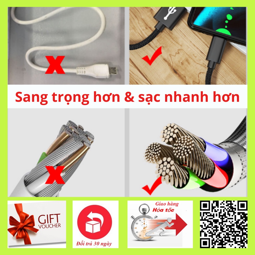 Dây sạc samsung, oppo, xiaomi...,1met 2met Cáp sạc cổng Micro USB thiết kế dây bện dù cho điện thoại androi
