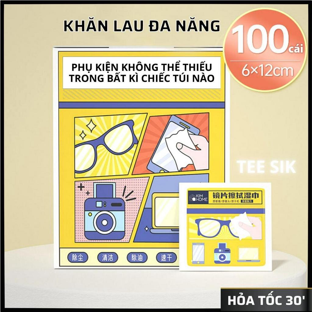 Hộp 100 cái khăn đa năng TEE SIK dùng để lau mắt kính màn hình điện thoại camera bụi bẩn bỏ trong túi đeo chéo túi xách