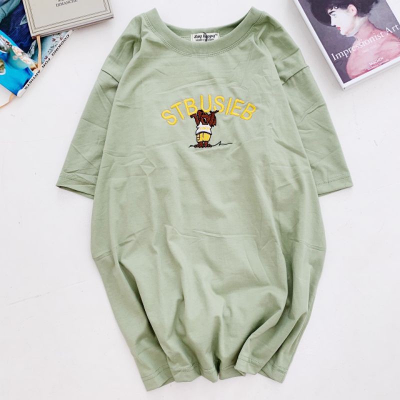 🍍Áo Thun Say Happy Thêu Gấu🍍