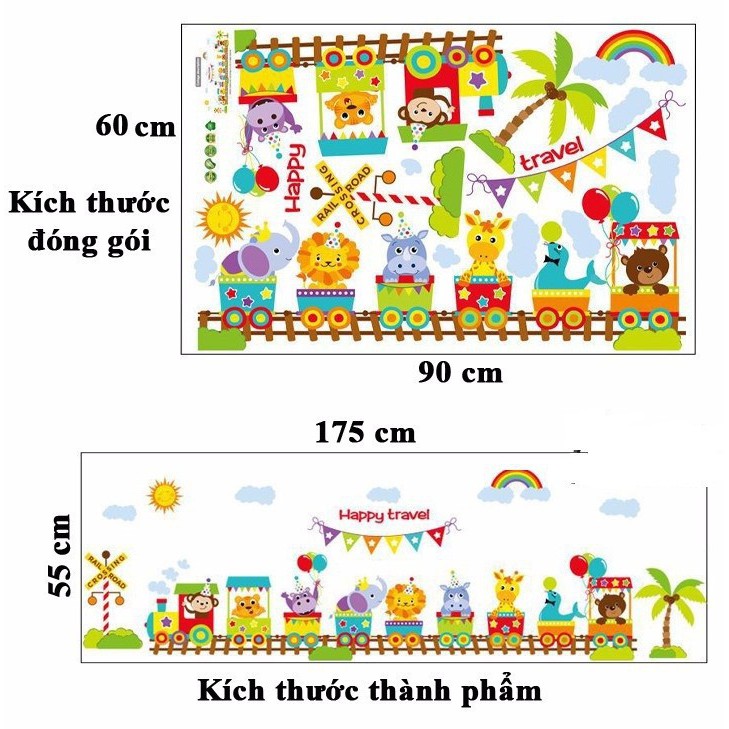 Decal dán tường Đoàn tàu thú Happy Travel