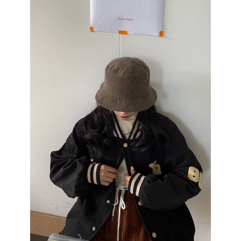 Áo Bomber Thêu Chỉ nổi Vàng YQ Áo Khoác Unisex Dáng Rộng Cúc Bấm | BigBuy360 - bigbuy360.vn