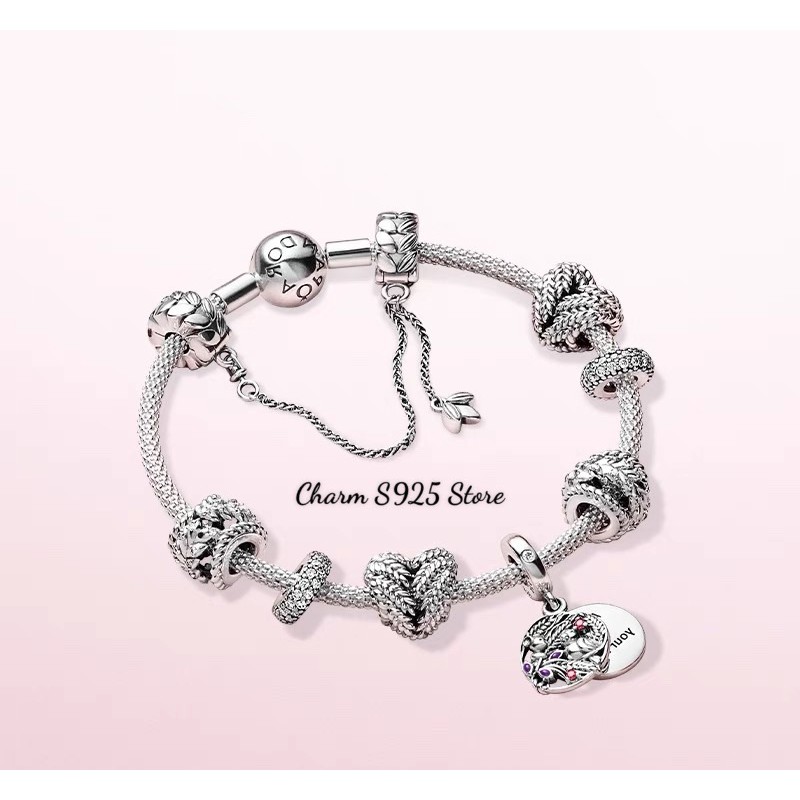 charm pan khoá chặn xích lá hoa ong bạc s925 cao cấp