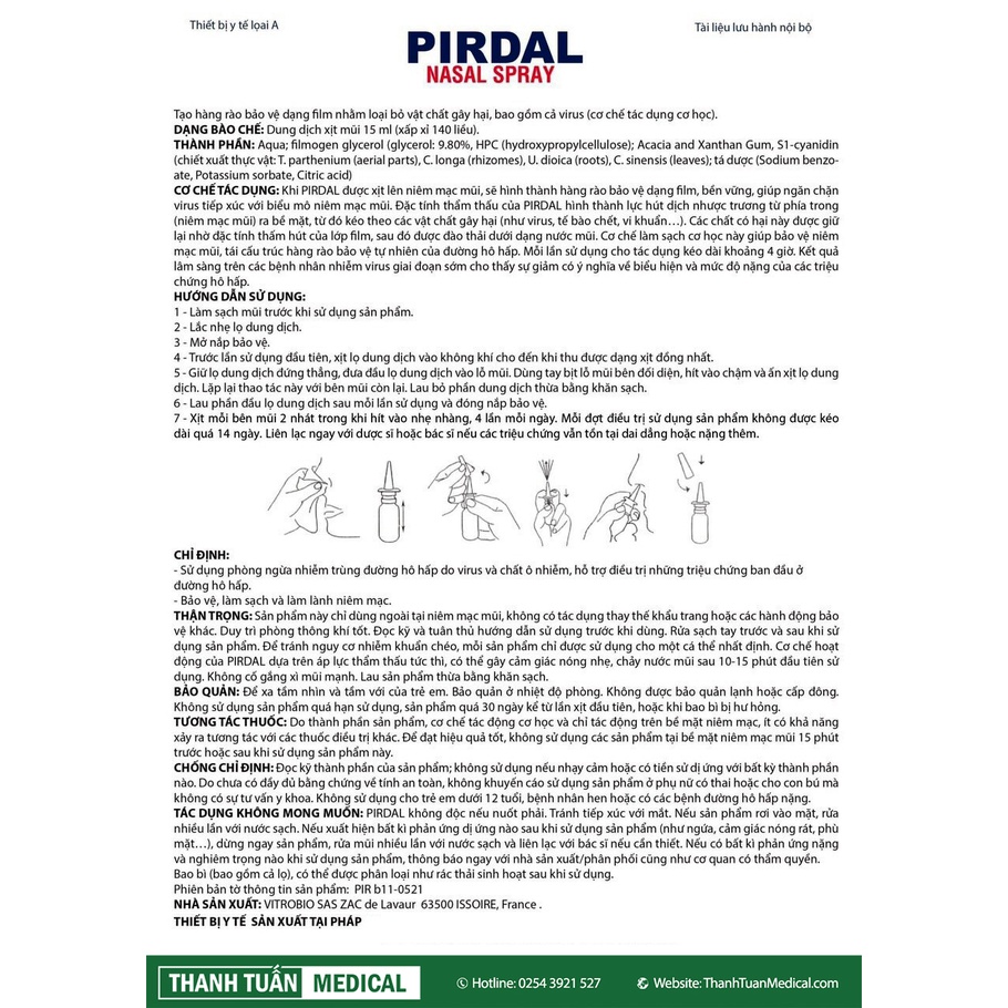 [Date xa + Quà tặng] Combo 2 Chai xịt mũi PIRDAL Nasal Spray 280 lần xịt - Lá chắn bảo vệ toàn diện đường hô hấp