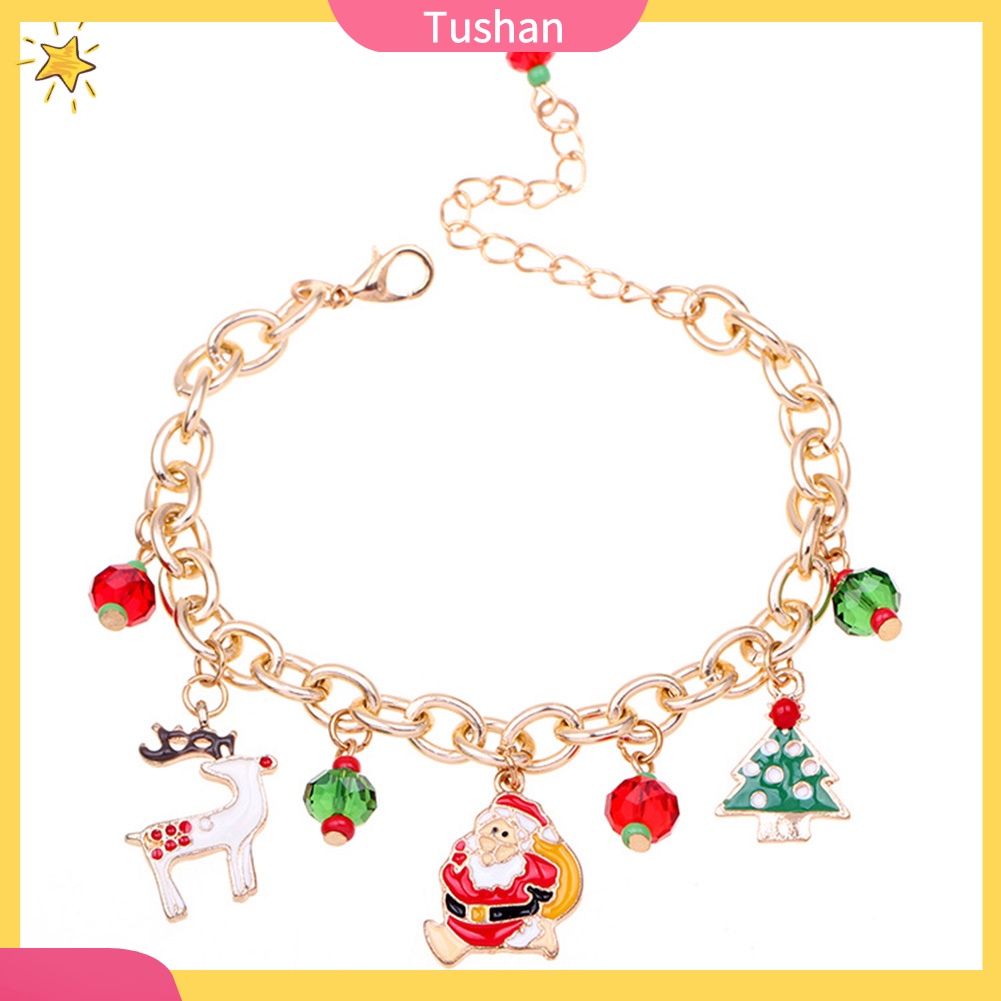 TUSH_Christmas Unisex Santa Tree Elk Pendant Charm Chain Bracelet Hand Wrist Jewelry