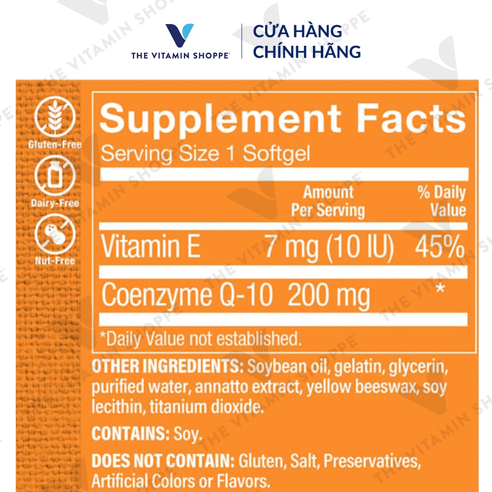 Viên uống hỗ trợ sức khỏe tim mạch The Vitamin Shoppe CoQ-10 200 MG