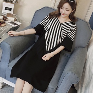 Đầm suông đen phối sọc (kèm hình thật)