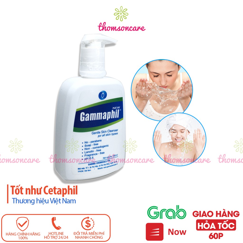Sữa rửa mặt Gammaphil cho da nhạy cảm, da dầu chai 500ml - srm trung tính dịu nhẹ, không xà phòng ngừa mụn