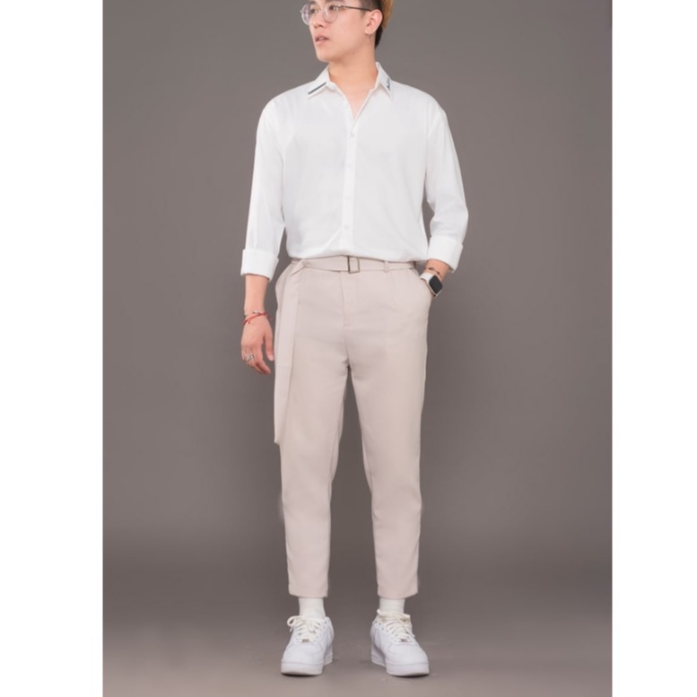 Quần tây âu cạp cao BIGSIZE màu be chất liệu tuyết mưa không nhăn mềm mát có size lớn đến 130kg tặng kèm dây lưng