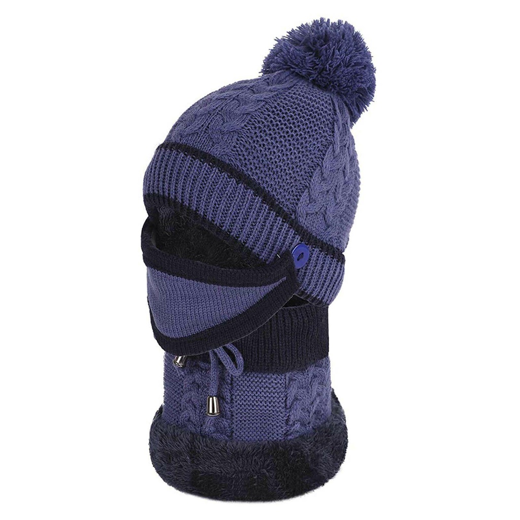 Set 3 Mũ beanie Trùm Đầu Kiêm Khăn Choàng Cổ Giữ Ấm Chống Lạnh Cho Nữ