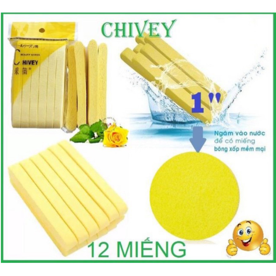 Bông nở rửa mặt bọt biển Chivey Nhật Bản