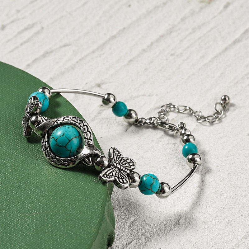 Vòng Tay Chuỗi Hạt Đá Ngọc Lam Tự Nhiên Phong Cách Boho Cổ Điển Độc Đáo Tinh Tế Thời Trang Cho Nữ