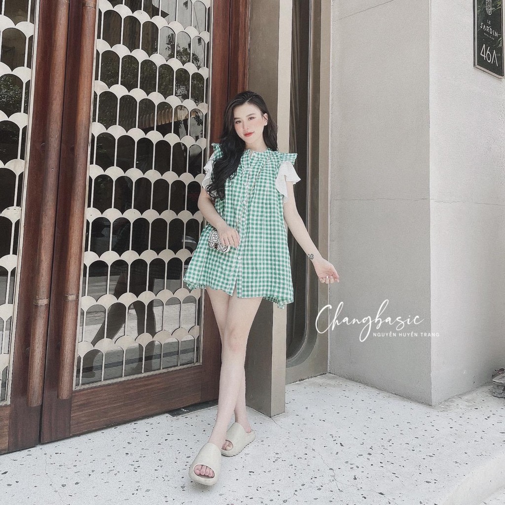 Đầm Kẻ Xanh Cánh Tiên Xòe Cúc Cổ Tàu Siêu Hot | BigBuy360 - bigbuy360.vn