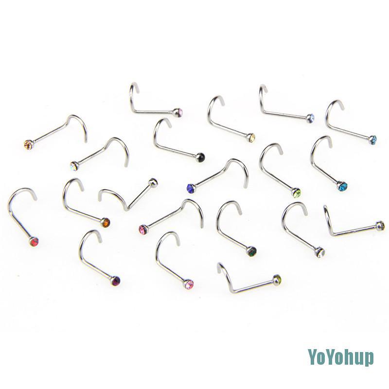 Set 20 Khuyên Mũi Bằng Thép Không Gỉ Đính Đá Pha Lê Thời Trang