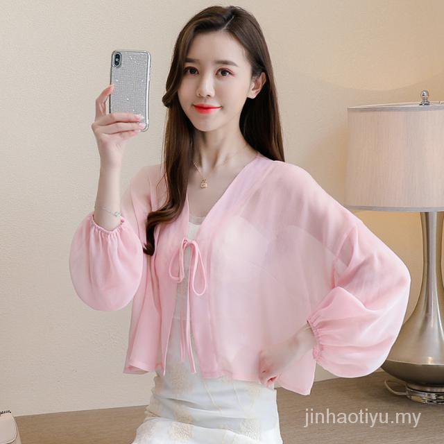 Áo Khoác Cardigan Chiffon Mỏng Chống Nắng Dáng Ngắn Thời Trang Mùa Hè Cho Nữ