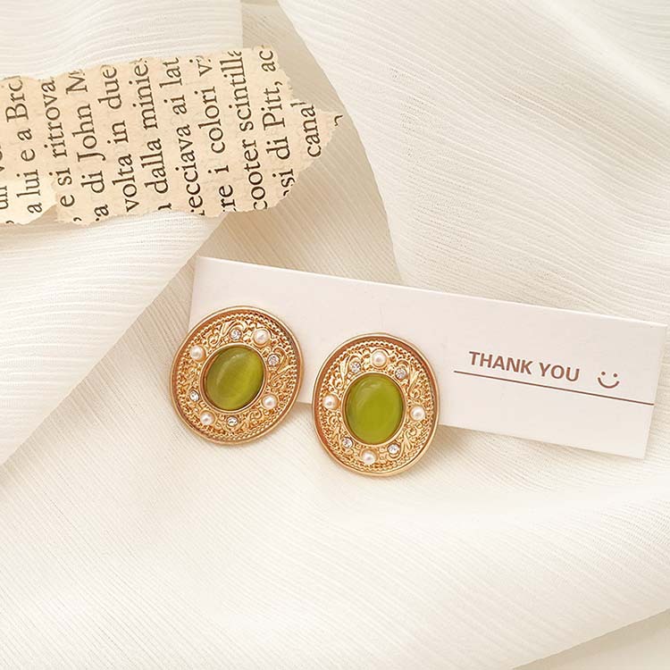 Khuyên tai kẹp không bấm lỗ chốt cố định K241 bằng hợp kim mạ vàng hình elip bohemian bigsize dáng ngắn Leous