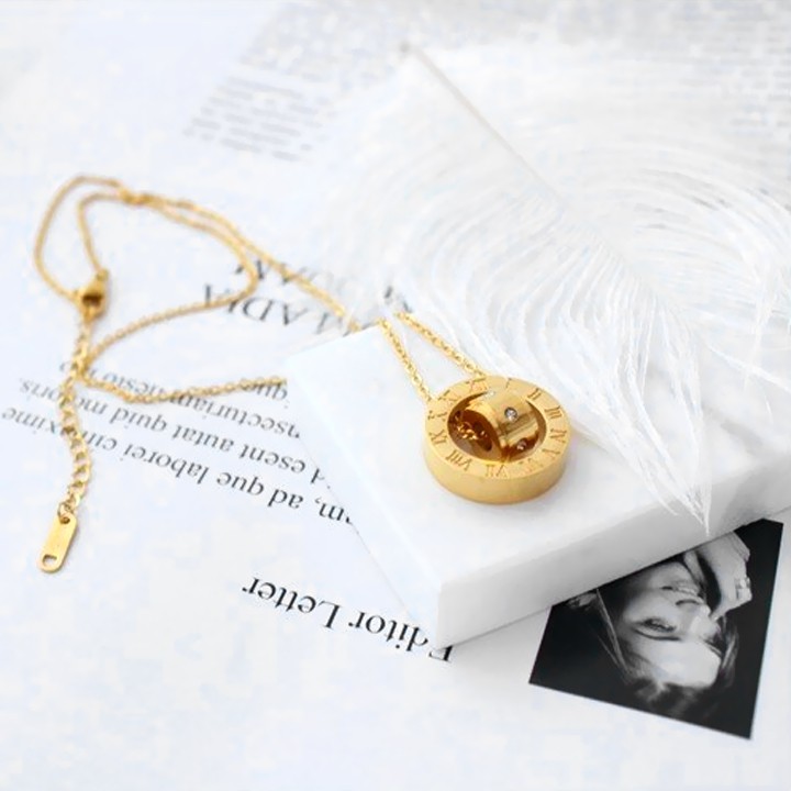 DÂY CHUYỀN TITAN SỐ LA MÃ LỒNG TRỤ TRÒN ĐÍNH ĐÁ TN136 siêu đẹp, bền màu, chuẩn thời trang