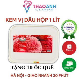 Kem Tràng Tiền 35, kem hộp vị Dâu hộp 1lít - Tặng kèm 10 ốc quế [Hà Nội - Giao nhanh 30 phút Nowship & Grab] - Thảo Anh