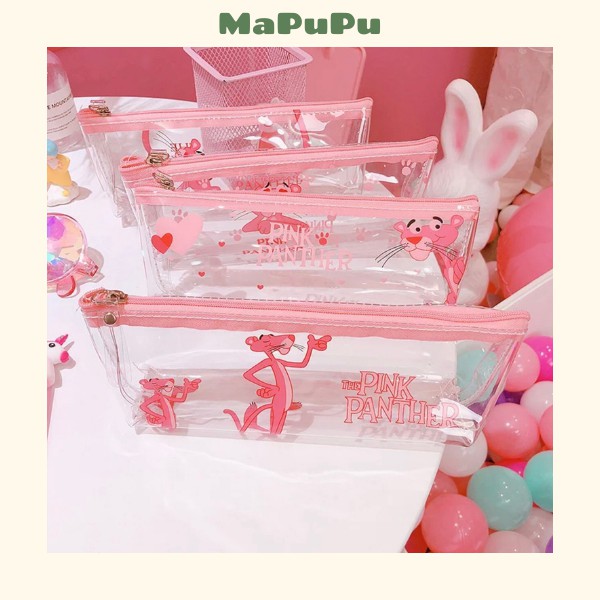 Bóp viết trong suốt túi đựng đồ makeup báo hồng dễ thương Mapupu