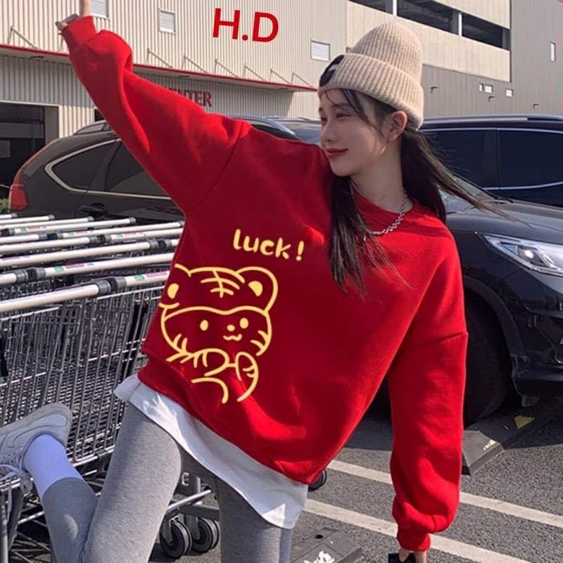 [CÓ EM LÀ THÊM MAY MẮN] ÁO ĐỎ HÌNH HỔ LUCK CHẤT NỈ COTTON MỀM MỊN XỊN PHỐ THỜI TRANG HOTTEEN