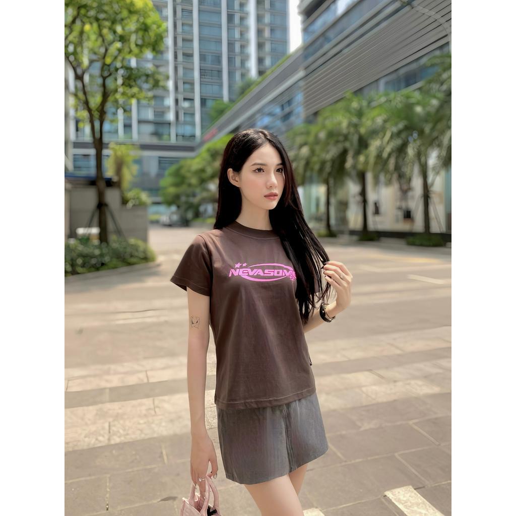 Áo thun Baby Tee local brand NEVASOME Y2K Ghi Đậm Cotton Nữ