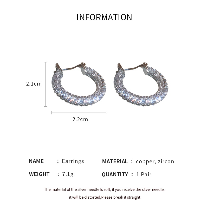 DREJEW Bông Tai Hình Tròn Đính Đá Zircon Phong Cách Âu Mỹ Sang Trọng Đơn Giản Dễ Phối Đồ Thời Trang Cho Nữ 1