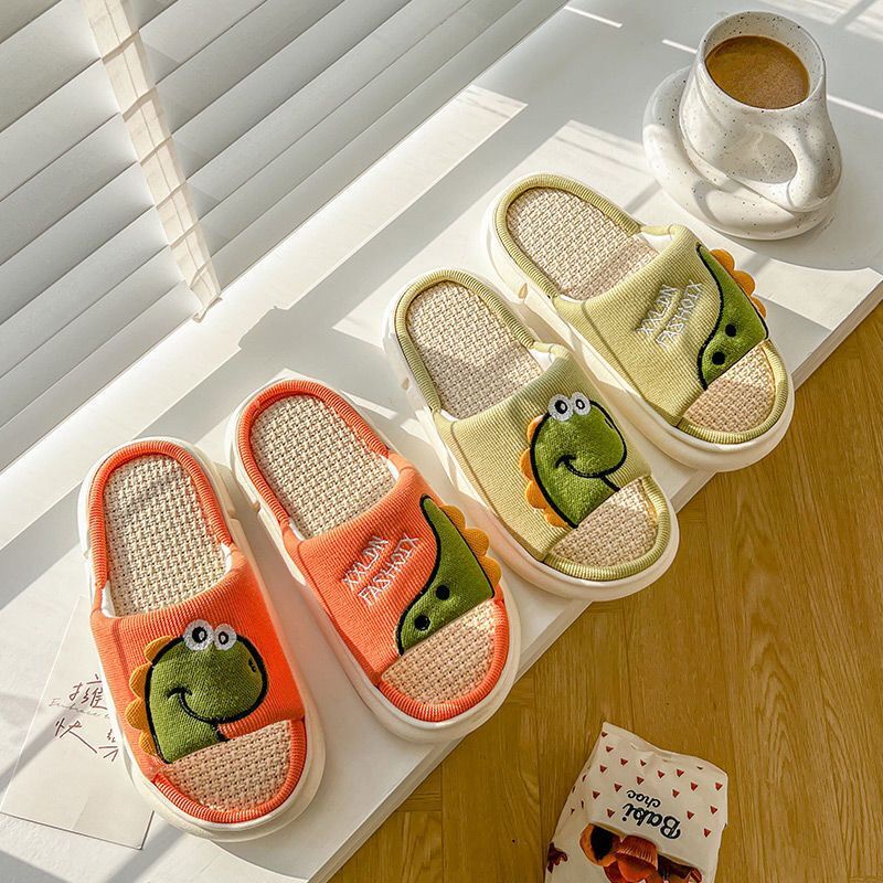 Dép Vải Lanh Hình Khủng Long Hoạt Hình Dễ Thương Cho Nữ