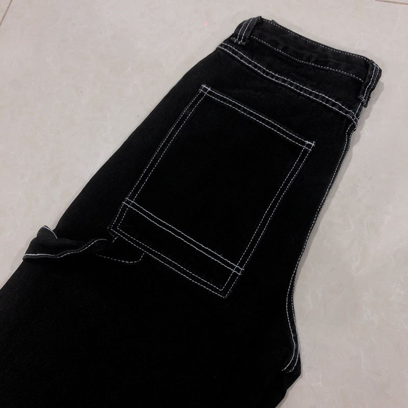 {HCM  / CÓ SẴN} QUẦN JEAN NỮ ỐNG RỘNG MÀU ĐEN VIỀN TRẮNG SIZE S TÚI SAU