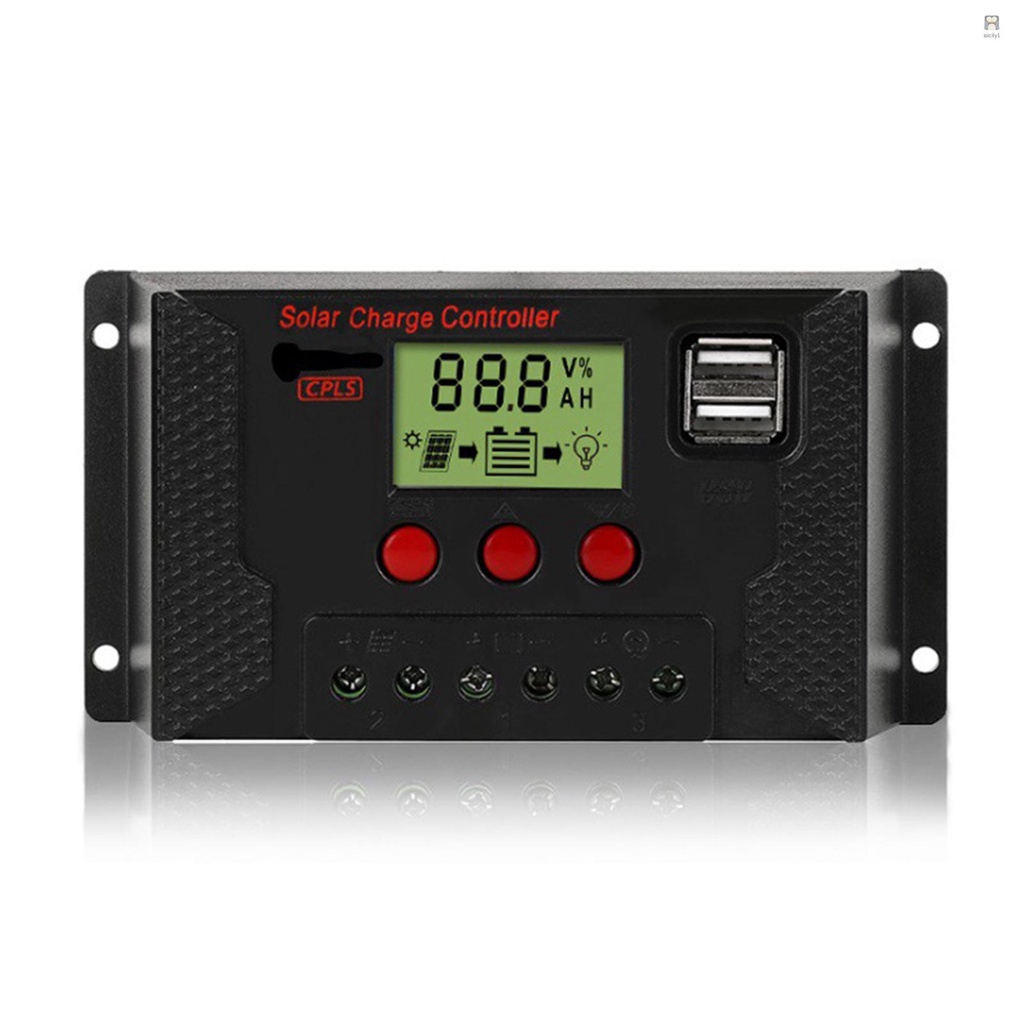 Bộ điều khiển sạc năng lượng mặt trời 100A 12V/24V màn hình LCD hai cổng USB 3 loại pin