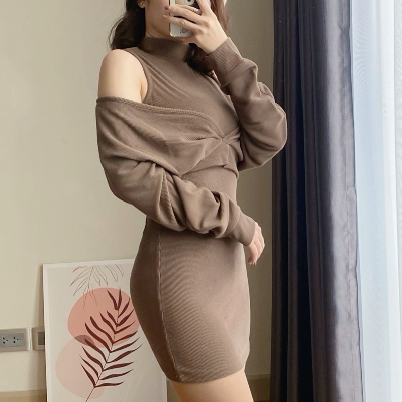 Set váy nữ Cateline len tăm body kèm khoác trễ vai chữ V quyến rũ - SCL001 | BigBuy360 - bigbuy360.vn