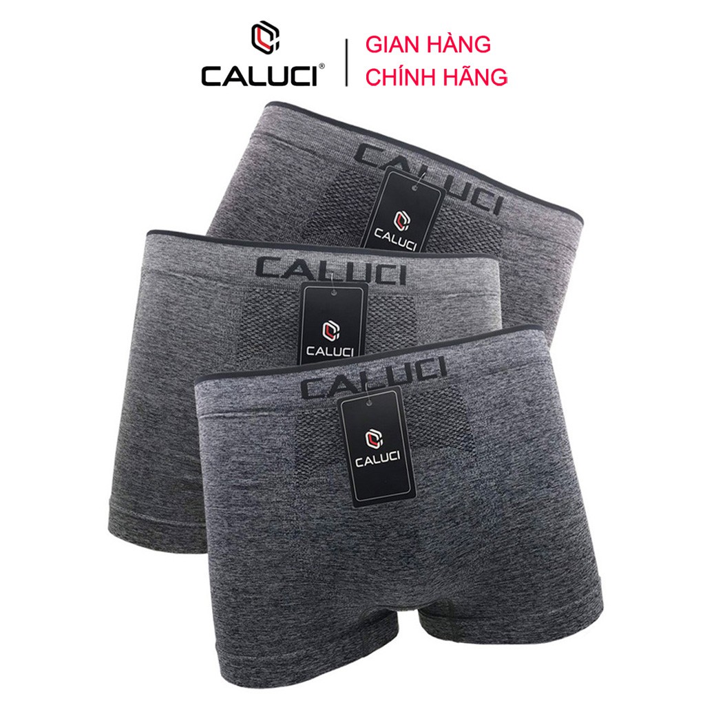 Combo 3 quần lót nam Boxer CALUCI CA13, sịp đùi dệt liền cao cấp, mềm mịn, co giãn tốt