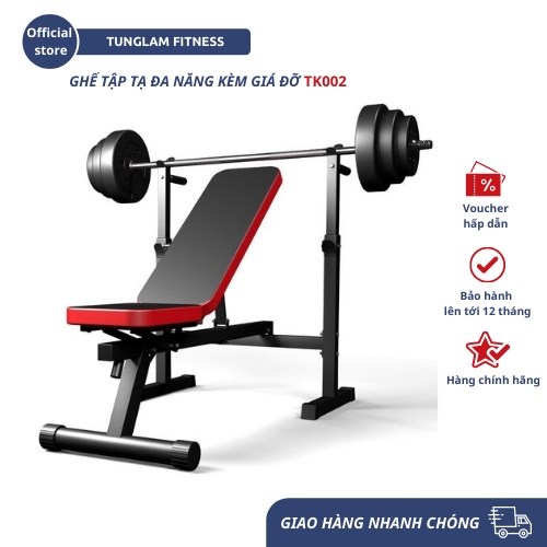 Ghế tập tạ kết hợp giá đỡ tạ TK-002 (chưa bao gồm bánh tạ và đòn tạ) - Tunglamfitness