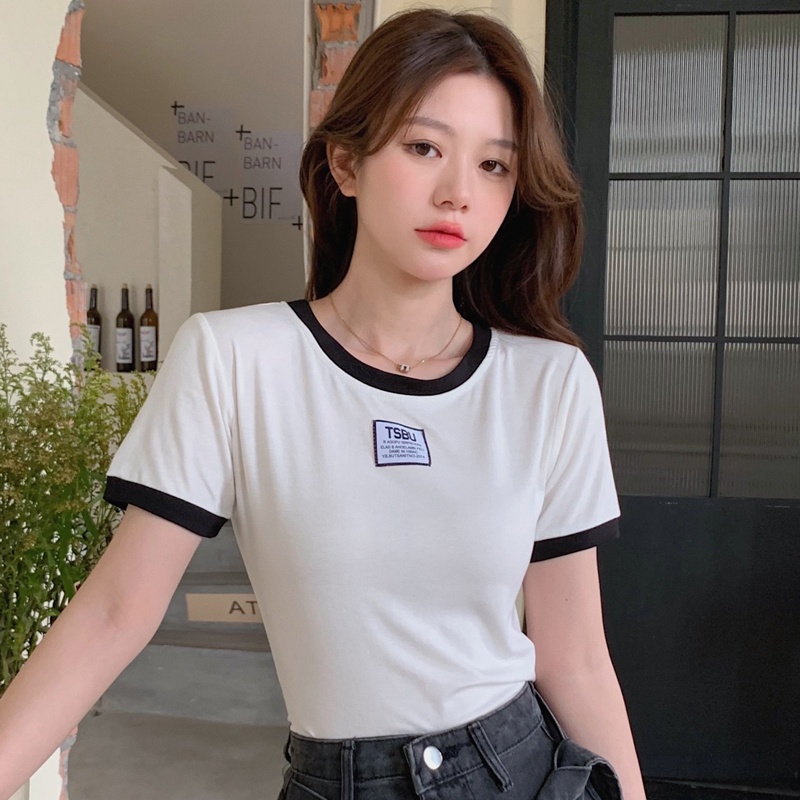 SUXI Áo Thun Cổ Tròn Dáng Rộng In Chữ Đơn Giản Thời Trang Mùa Hè Cho Nữ