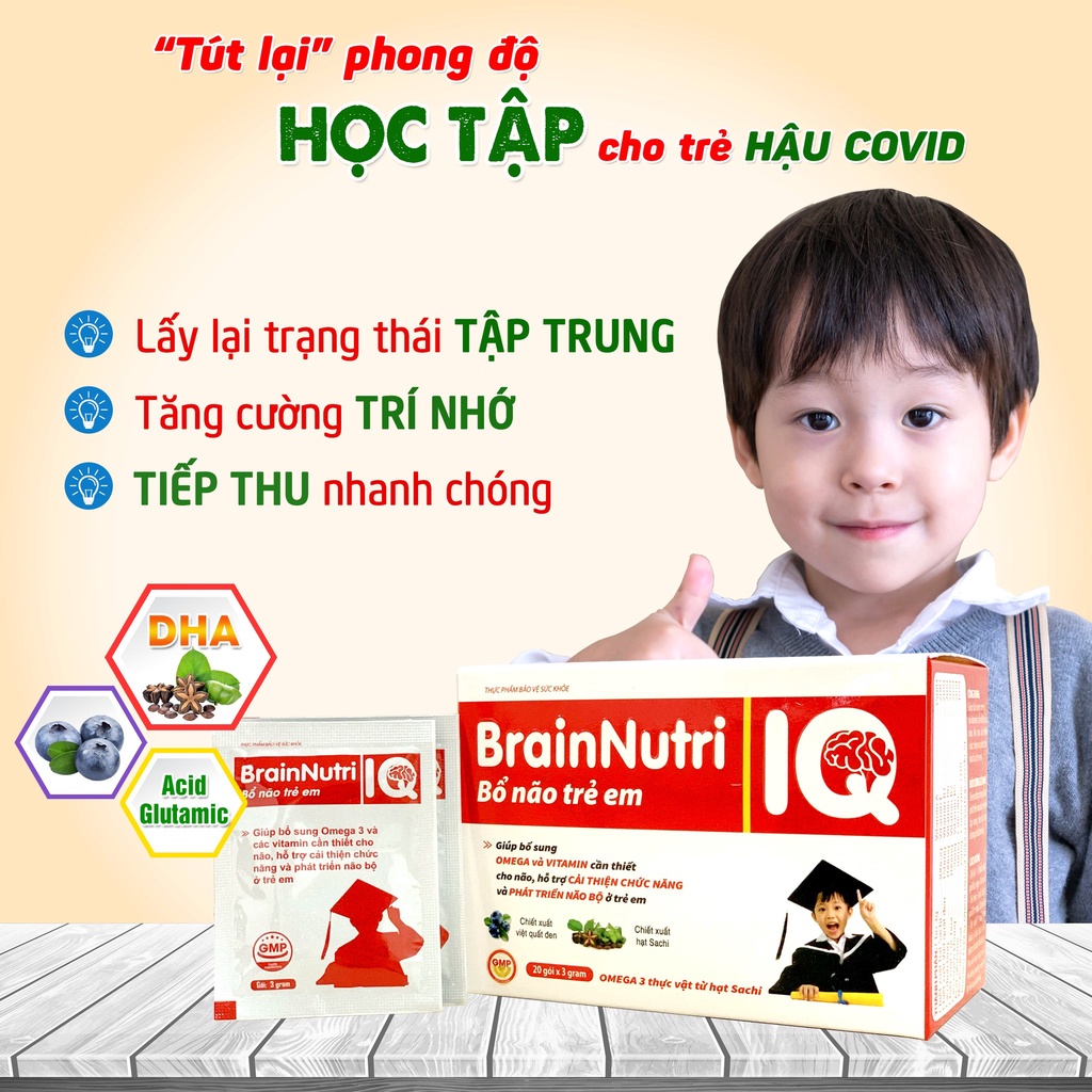 Cốm bổ não trẻ em Brain Nutri IQ hộp 20 gói - hỗ trợ phát triển não bộ của trẻ