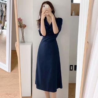 Đầm cổ chữ v nhấn eo phong cách Pháp thanh lịch