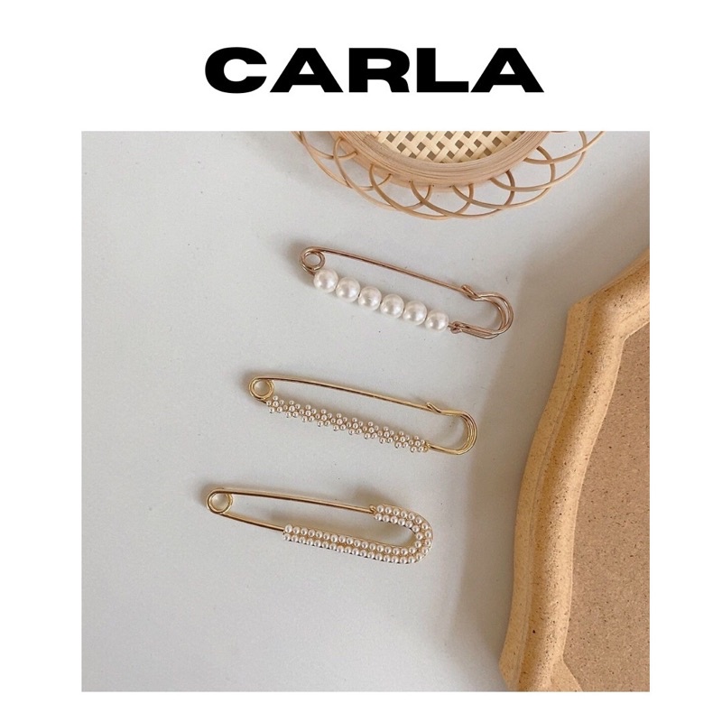 Ghim Cài Áo Quần Carla Gắn Đá Ngọc Trai nhựa Nữ Phong Cách Thanh Lịch Sang Trọng