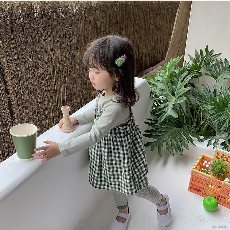 Bộ áo thun dài tay kẻ ca rô + váy yếm dễ thương cho bé