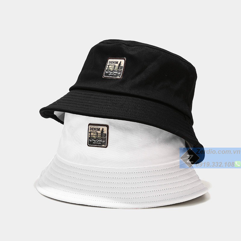Mũ bucket nam nữ DENIM đẹp, chất liệu cotton cực mát 3 màu đen, be, trắng