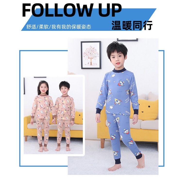 Đồ ngủ tay dài có đệm nhung sưởi ấm phong cách thu đông cho trẻ 100-160cm