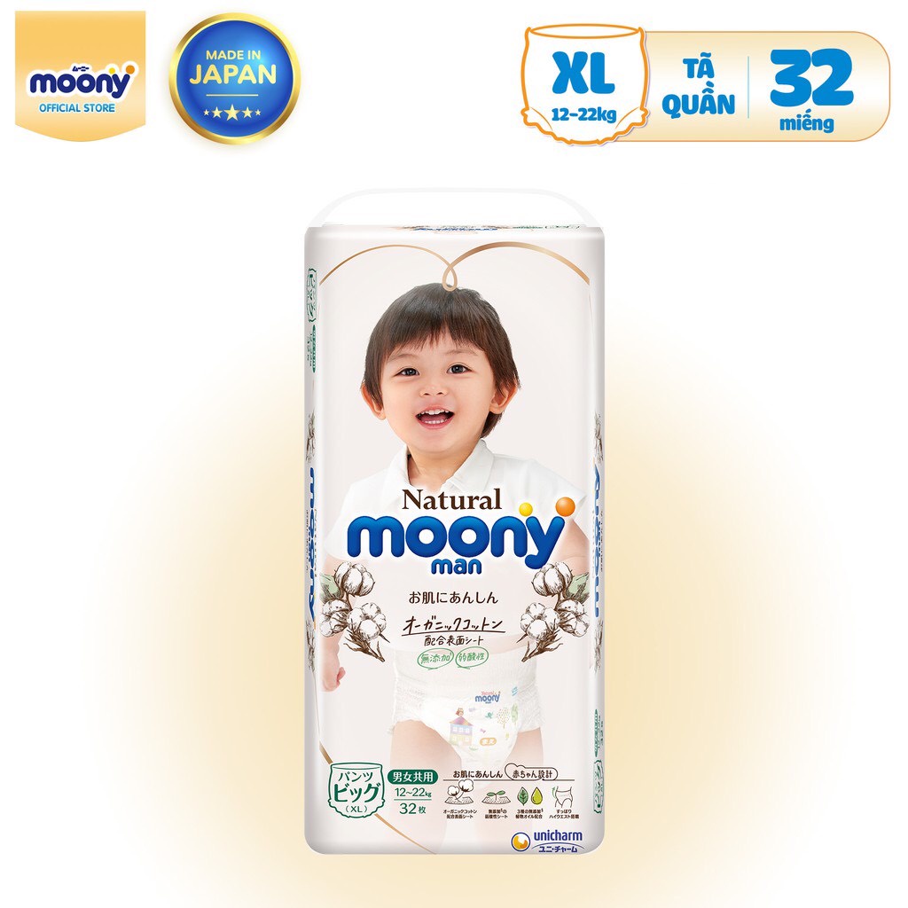 Bỉm Quần Nội Địa Nhật Moony Natural Cao Cấp M46/L36/XL32