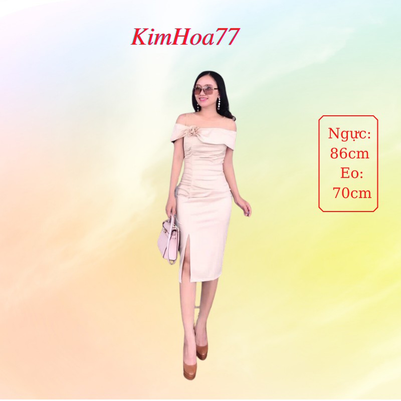 Váy body đầm nữ dự tiệc freesize chất umi nhún phối lưới đính hoa kimhoa77