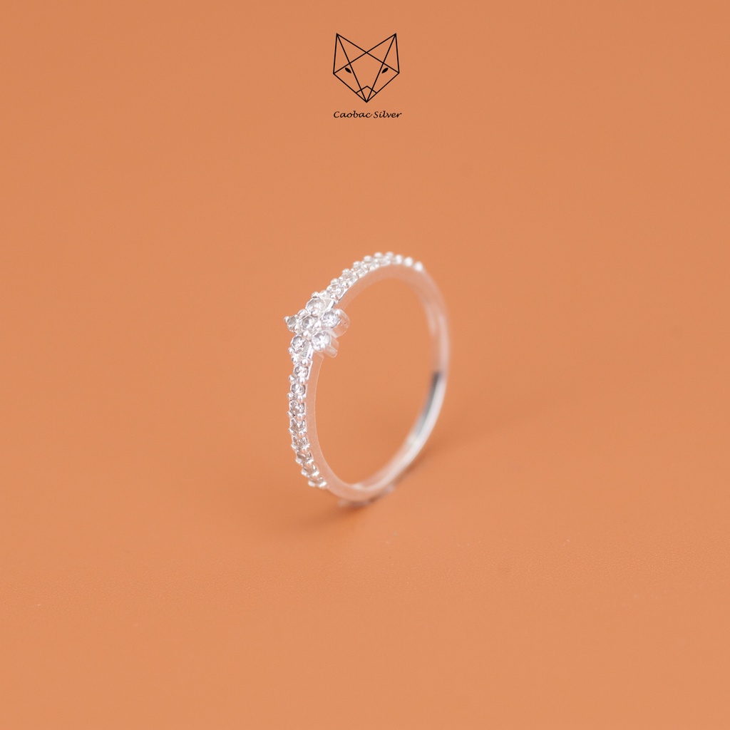Nhẫn Bạc Ta CaoBac Silver Hoa Mini Cạnh  Đính Đá Nhẹ Nhàng Lấp Lánh Quà Tặng Sang Chảnh Thời Trang Cho Bạn Gái