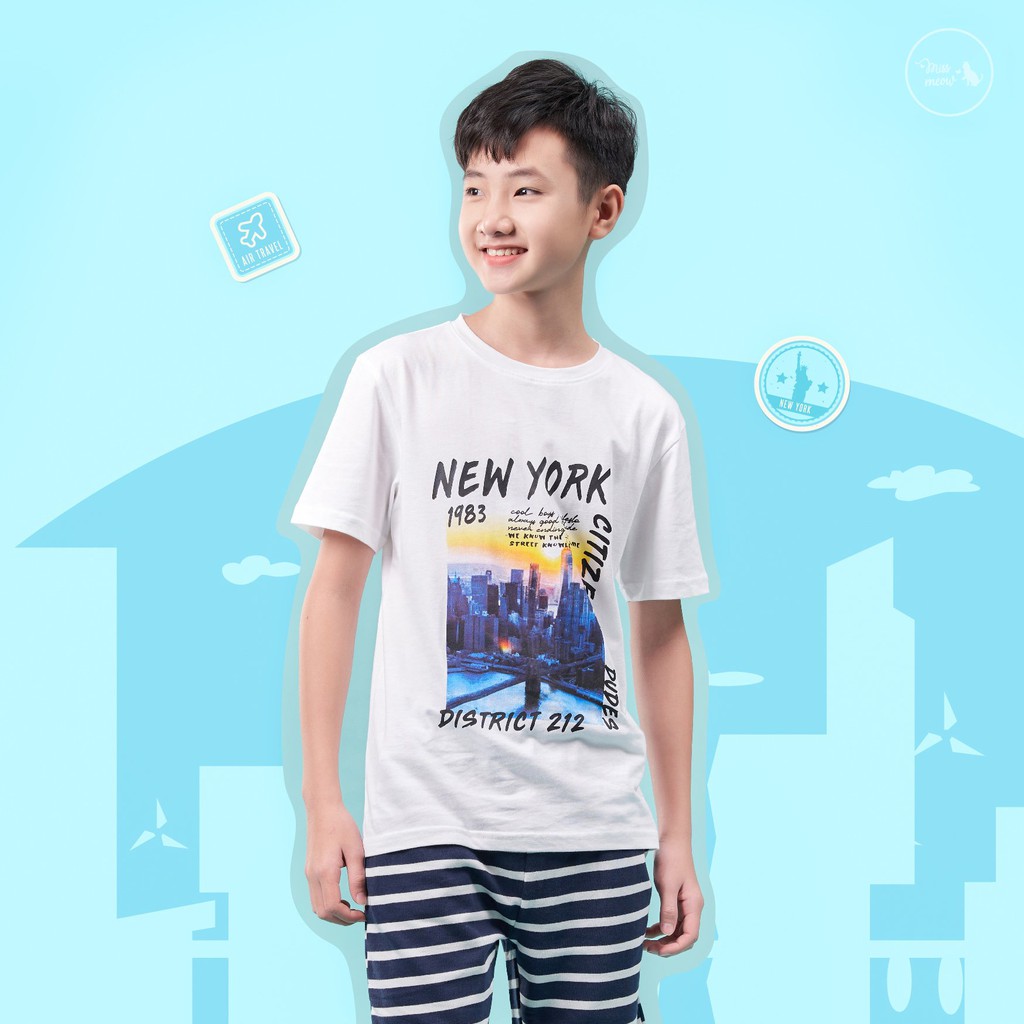 [MÃ MISSME10K GIẢM 10K ĐƠN 50K] Áo Phông Bé Trai Size Đại Bigfox, Áo Thun Newyork Dictrict 12-15, Chất Cotton Xuất