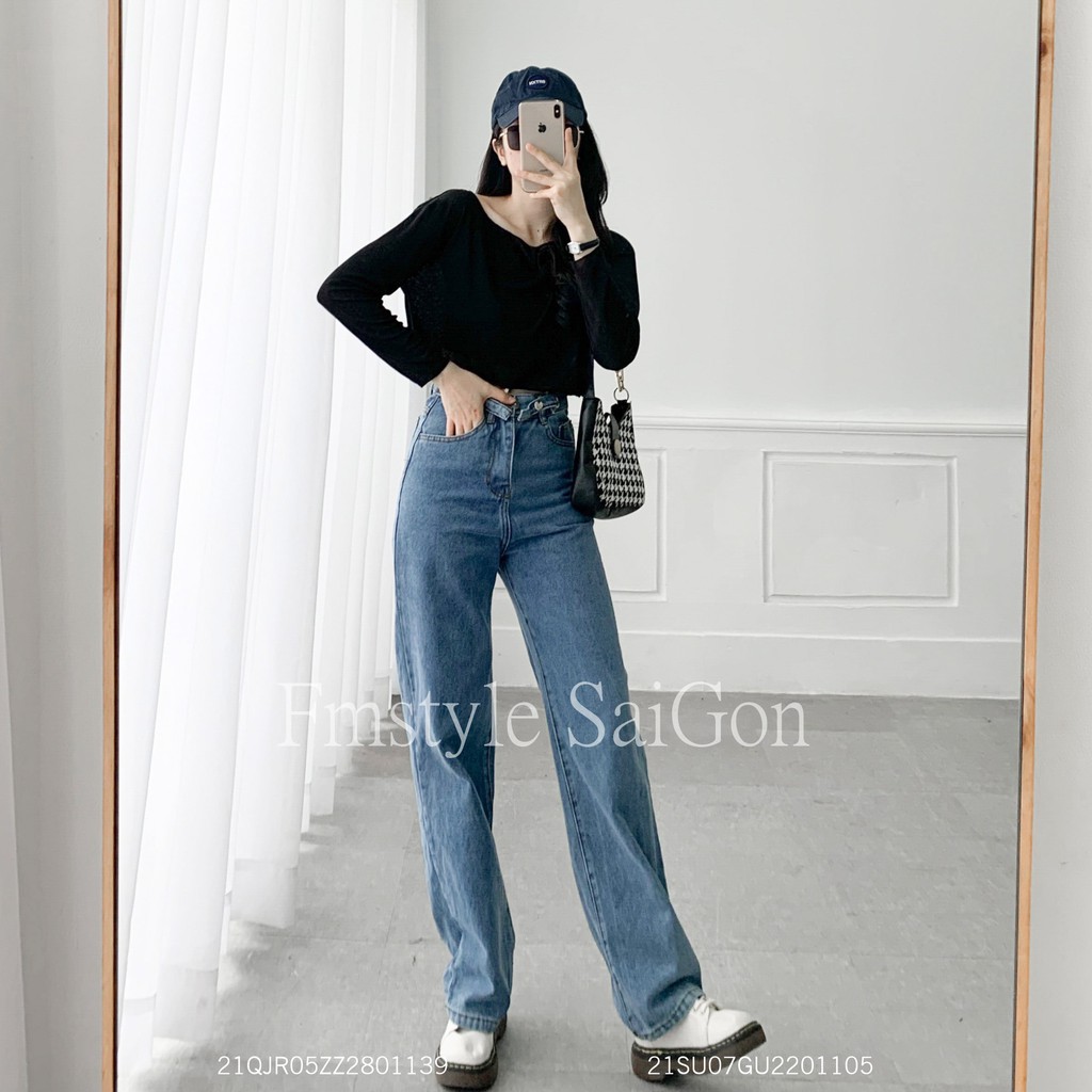 Quần jean ống rộng nữ trơn lưng cao kiểu ulzzang đi học lua tua ống thời trang hàn quốc FMstyle Saigon 21QJR05ZZ2801 | BigBuy360 - bigbuy360.vn