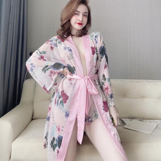 (Sale cuối năm) Áo choàng ngủ  FREE SHIP Áo choàng Voan phối satin kèm quần cao cấp. 👗❤ | BigBuy360 - bigbuy360.vn