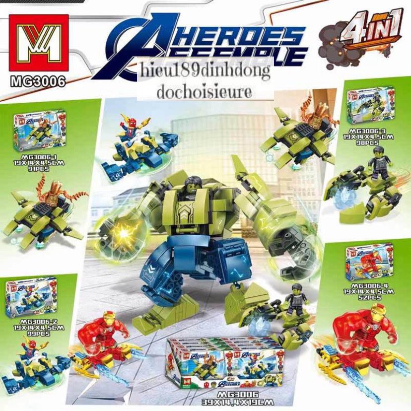 Lắp ráp xếp hình Lego siêu anh hùng 3006 : Robot hulk người khổng lồ xanh 4in1